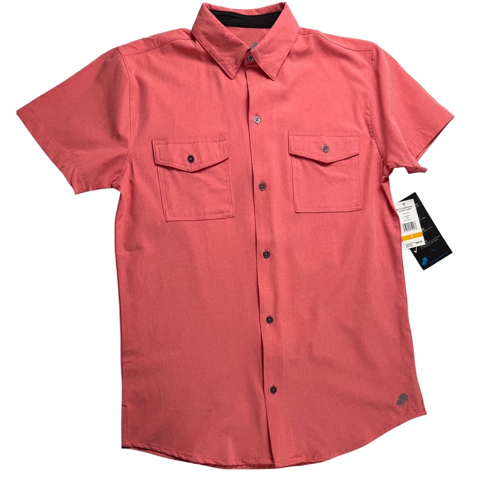 Trunks Surf & Swim‎ Co Mens Multi Functional Pocket Shirt Soft Coral Small